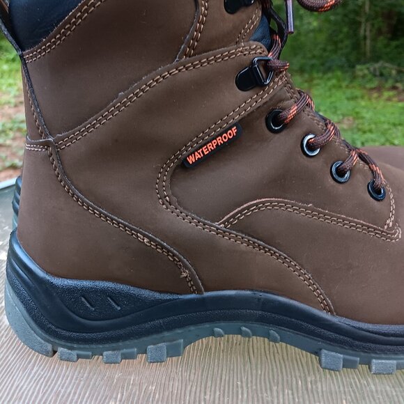 Men\'s HyTest Brown Leather Steel Toe Waterproof Boots Size 10.5 W main image 9